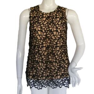 LELA ROSE Top, XS, Chunky Floral Lace front, Sleeveless, Keyhole back
